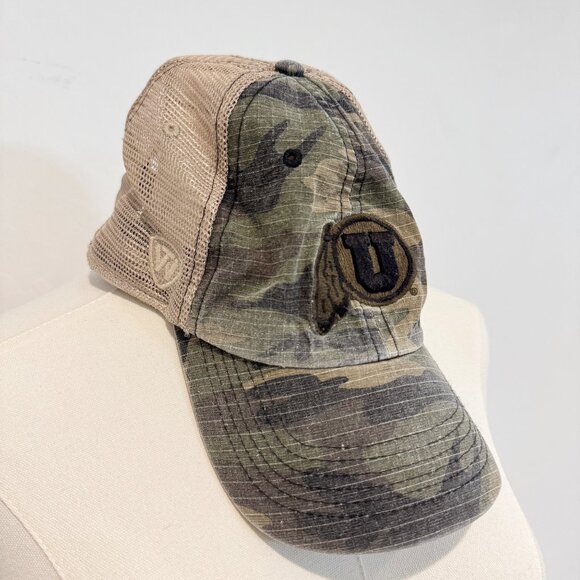 Utah Utes Camo Mesh Back Athletic Football Hat Sports Cap Outdoor Green One Size - Picture 1 of 7